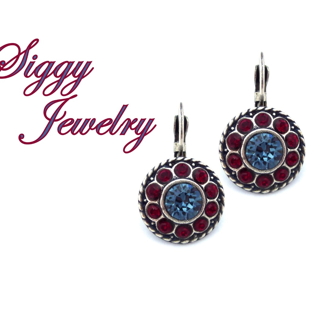 Swarovski Denim Blue And Siam Red Flower Earrings 35$